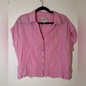 Rachel, Zoe 100% linen, pink, short sleeve button-down shirt